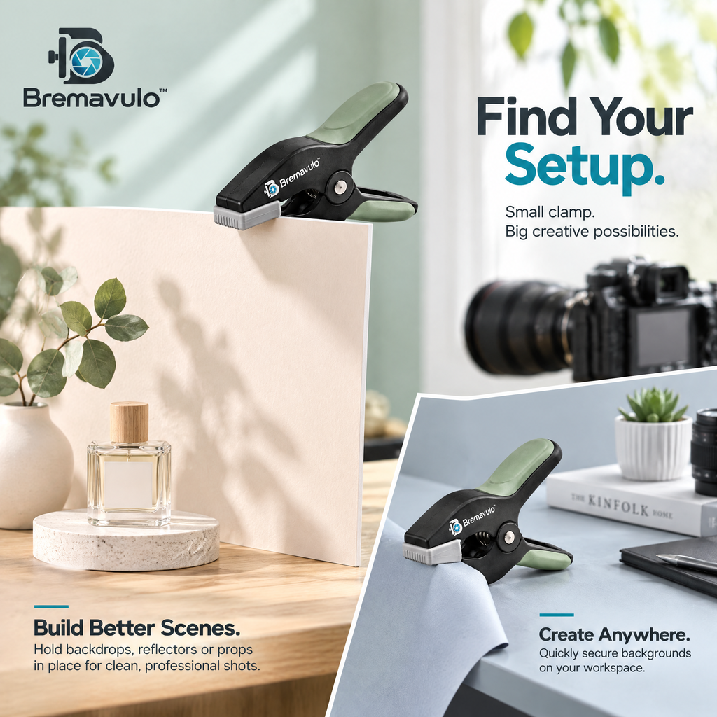 Bremavulo BackdropGrip supporting compact photography backdrops and small reflectors
