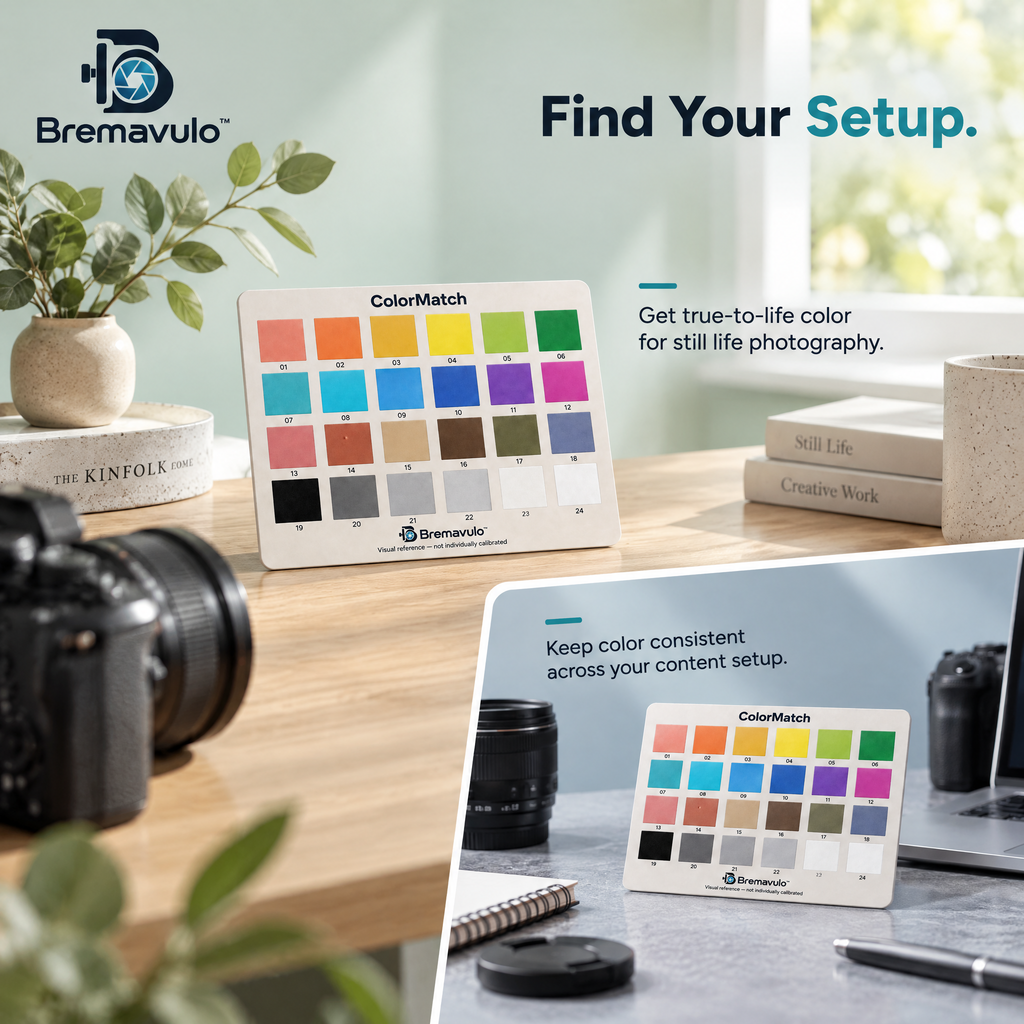 Bremavulo ColorMatch card placed under subject lighting before a product photograph