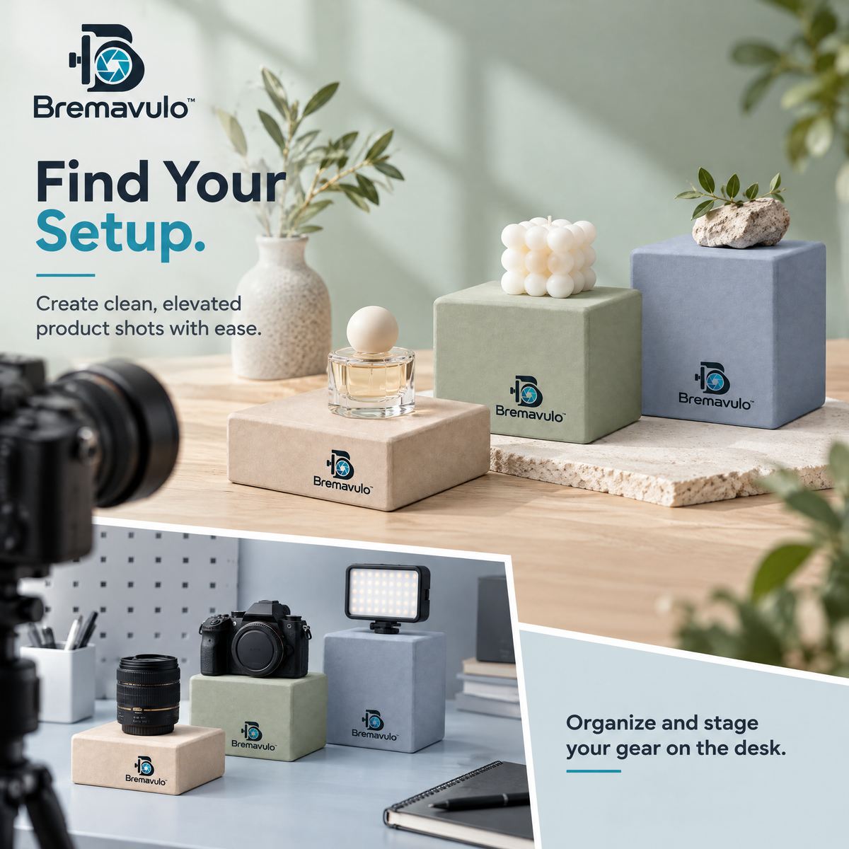 Bremavulo ElevateBlock risers arranged at different heights for tabletop product styling