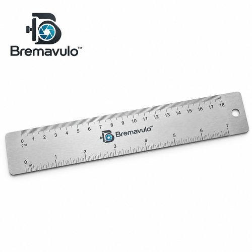 Bremavulo FocusScale dual-scale stainless-steel ruler on a white background