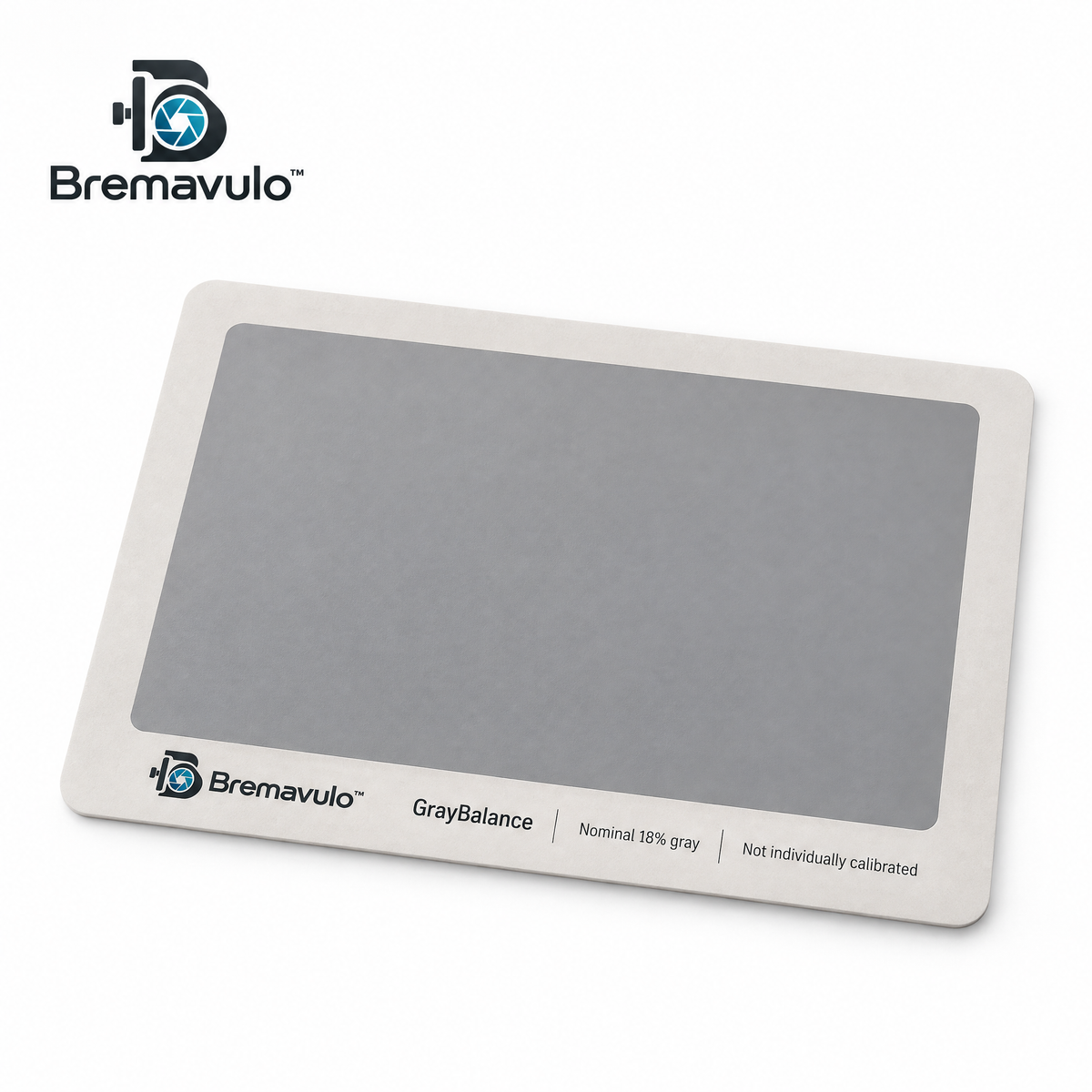 Bremavulo GrayBalance matte gray reference card on a white background