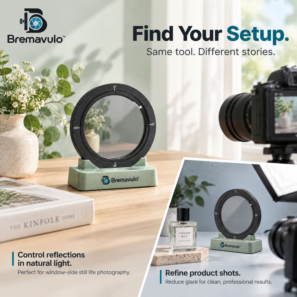Bremavulo ReflectionControl freestanding filter positioned in a tabletop photography setup