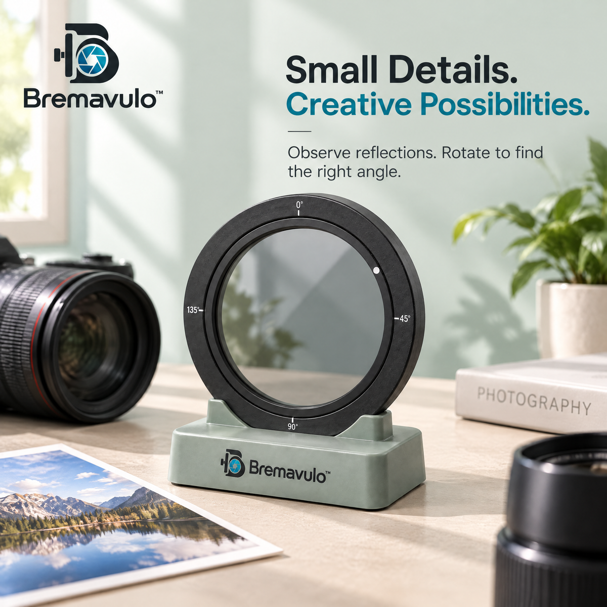 Bremavulo ReflectionControl frame and base shown beside a reflective still-life subject