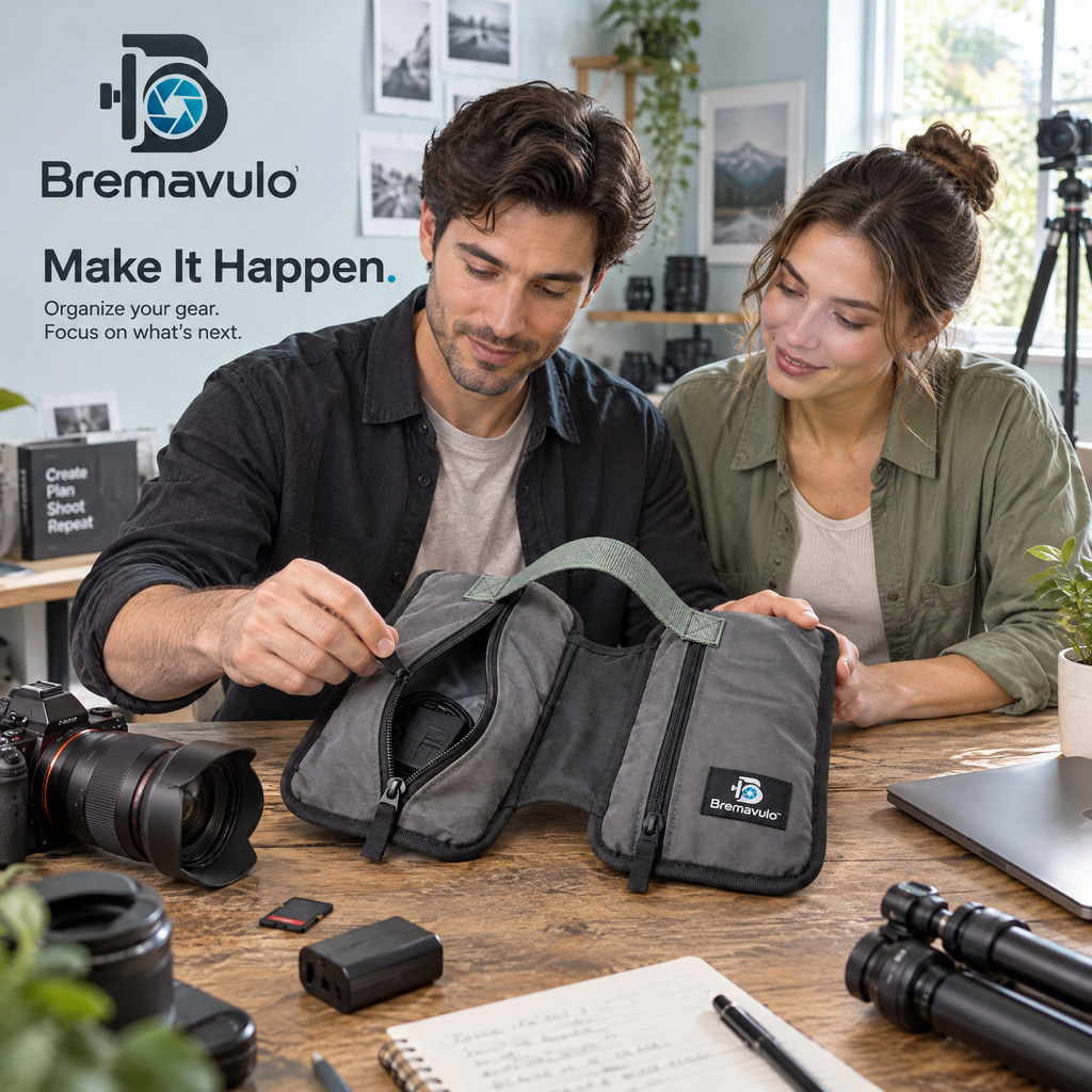 Bremavulo WeightLock dual-compartment photography bag shown in a studio equipment setting