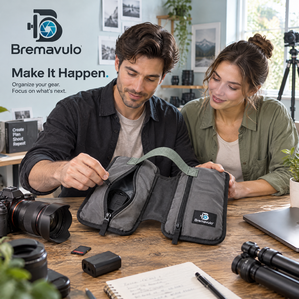 Bremavulo WeightLock dual-compartment photography bag shown in a studio equipment setting