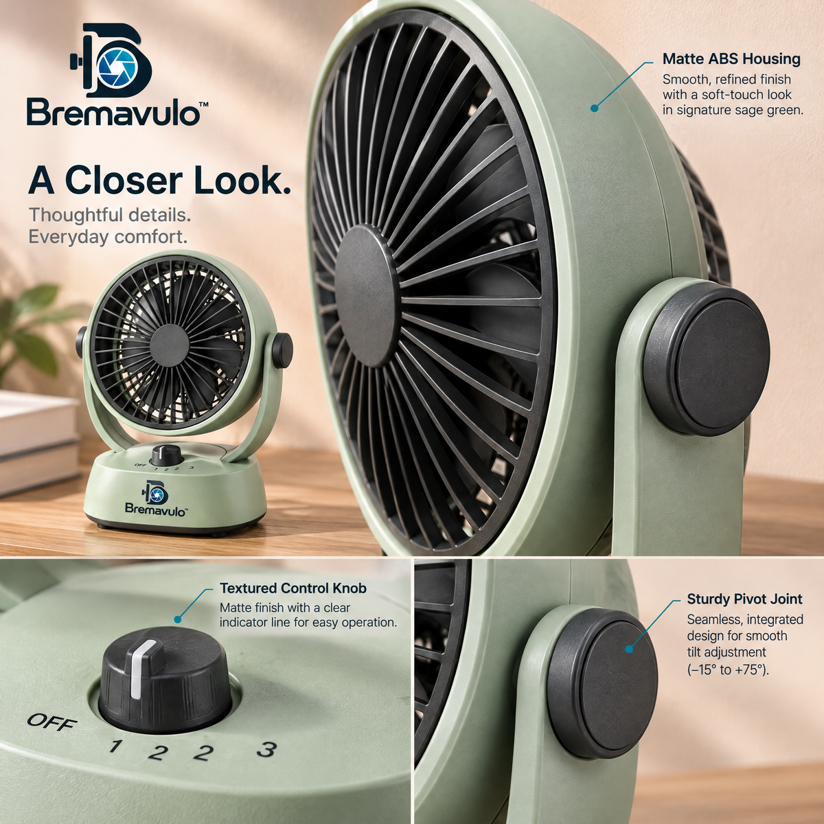 Bremavulo WindFlow ABS housing, rotary control and pivot joint details